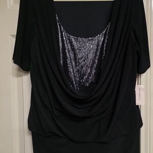 Dress Barn Elegant Black Blouse with Silver Sequin Accent